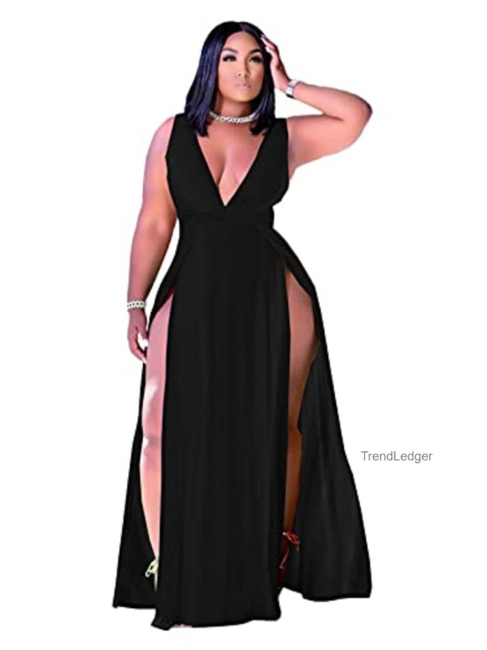 Plus Size Maxi Wrap Dress Sleeveless Deep V Neck Split